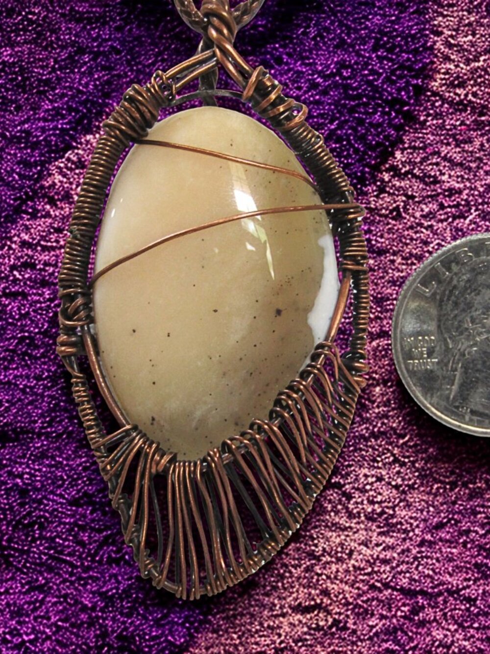 Handmade Wire Wrapped Dendrite Opal. Dendrite Opal /Copper wire necklace. - Picture 2 of 4